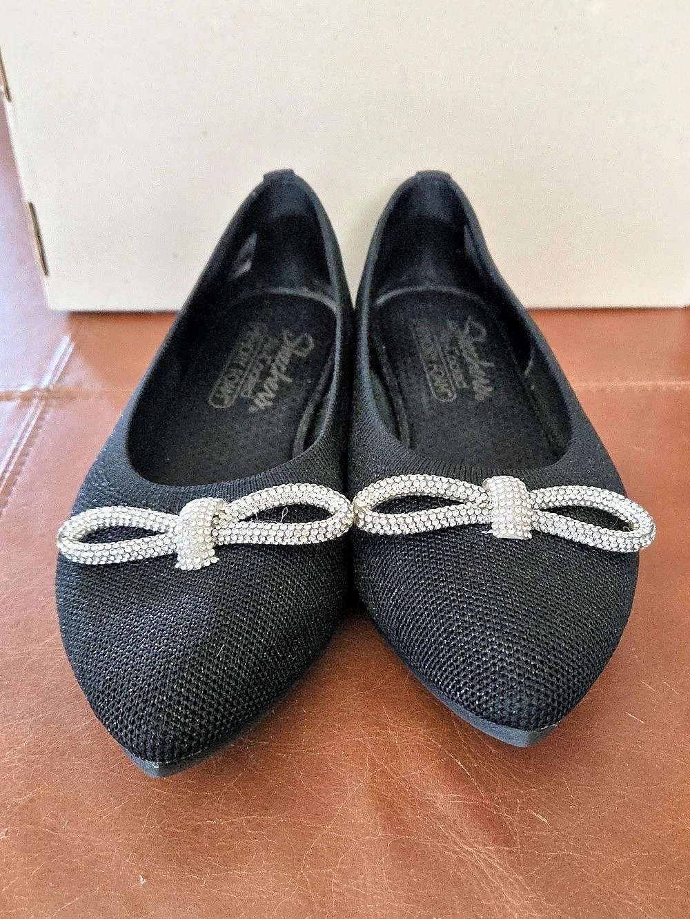 Skechers Cleo Point - Glitzy Haze Black Rhinestone Bow Flats